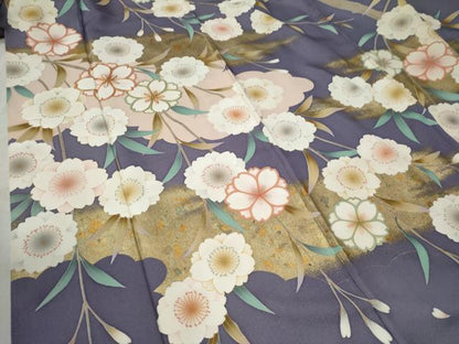平和屋着物●女優・後藤久美子ブランド　振袖　駒刺繍　雲取り枝桜文　銀通し地　正絹　逸品　CABC6657yc