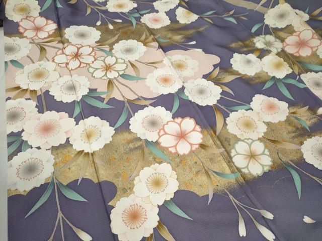平和屋着物●女優・後藤久美子ブランド　振袖　駒刺繍　雲取り枝桜文　銀通し地　正絹　逸品　CABC6657yc