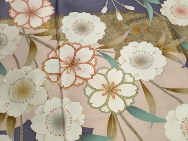 平和屋着物●女優・後藤久美子ブランド　振袖　駒刺繍　雲取り枝桜文　銀通し地　正絹　逸品　CABC6657yc