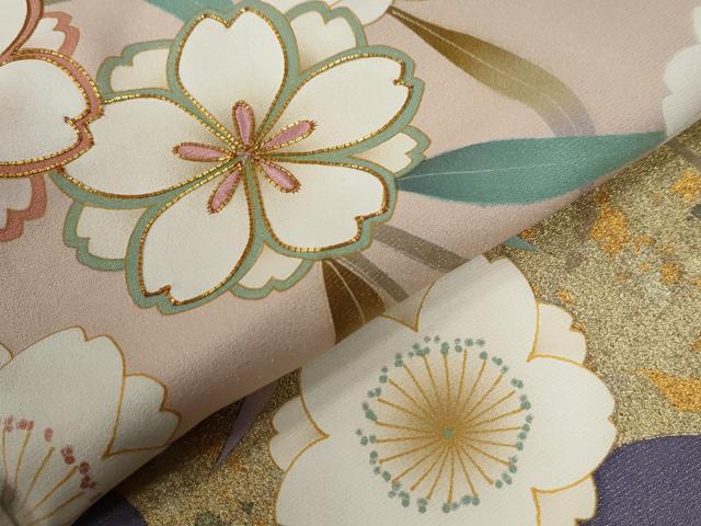 平和屋着物●女優・後藤久美子ブランド　振袖　駒刺繍　雲取り枝桜文　銀通し地　正絹　逸品　CABC6657yc