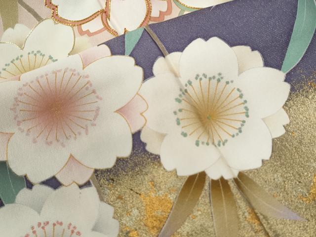 平和屋着物●女優・後藤久美子ブランド　振袖　駒刺繍　雲取り枝桜文　銀通し地　正絹　逸品　CABC6657yc