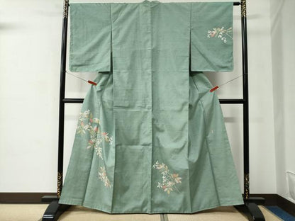 平和屋着物●本加賀友禅作家　柿本市郎　訪問着　白山紬　南天文　正絹　逸品　未使用　CABC6660yc