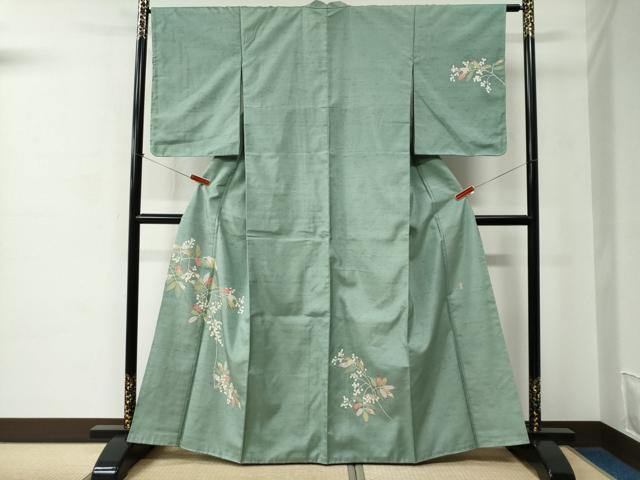 平和屋着物●本加賀友禅作家　柿本市郎　訪問着　白山紬　南天文　正絹　逸品　未使用　CABC6660yc
