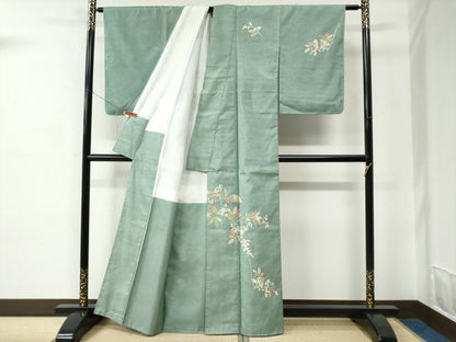 平和屋着物●本加賀友禅作家　柿本市郎　訪問着　白山紬　南天文　正絹　逸品　未使用　CABC6660yc