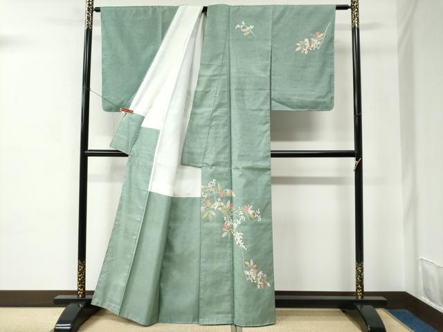 平和屋着物●本加賀友禅作家　柿本市郎　訪問着　白山紬　南天文　正絹　逸品　未使用　CABC6660yc