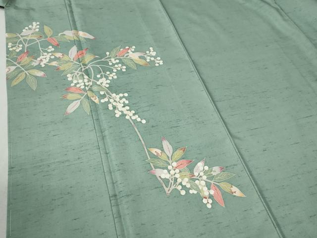 平和屋着物●本加賀友禅作家　柿本市郎　訪問着　白山紬　南天文　正絹　逸品　未使用　CABC6660yc