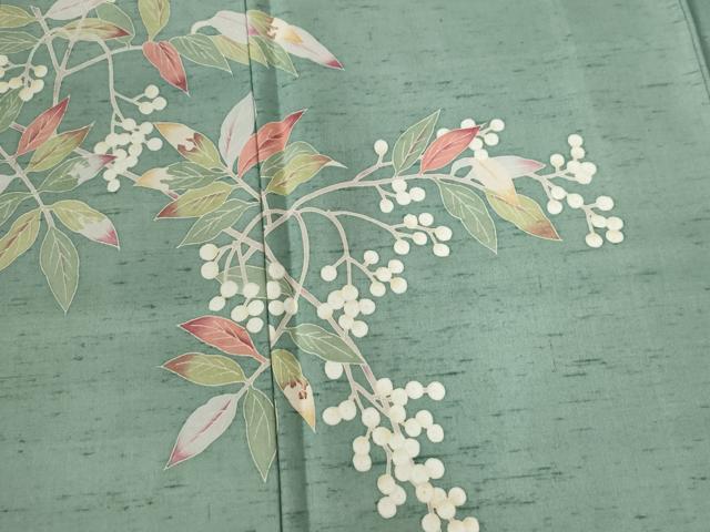 平和屋着物●本加賀友禅作家　柿本市郎　訪問着　白山紬　南天文　正絹　逸品　未使用　CABC6660yc