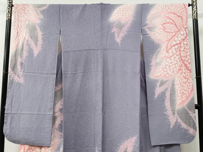 平和屋着物●豪華振袖　絞り　花蝶文　暈し染め　銀通し地　正絹　逸品　CABC6662yc