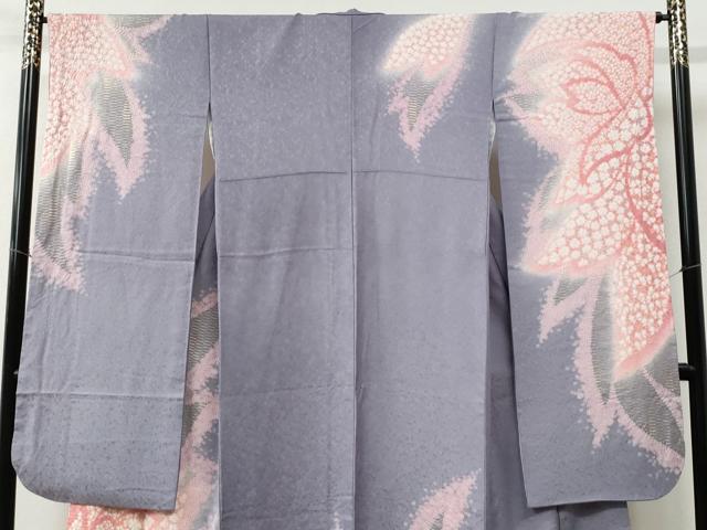 平和屋着物●豪華振袖　絞り　花蝶文　暈し染め　銀通し地　正絹　逸品　CABC6662yc
