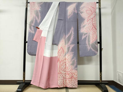 平和屋着物●豪華振袖　絞り　花蝶文　暈し染め　銀通し地　正絹　逸品　CABC6662yc