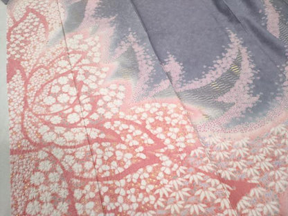 平和屋着物●豪華振袖　絞り　花蝶文　暈し染め　銀通し地　正絹　逸品　CABC6662yc