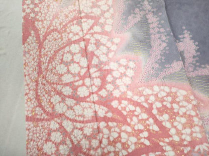 平和屋着物●豪華振袖　絞り　花蝶文　暈し染め　銀通し地　正絹　逸品　CABC6662yc