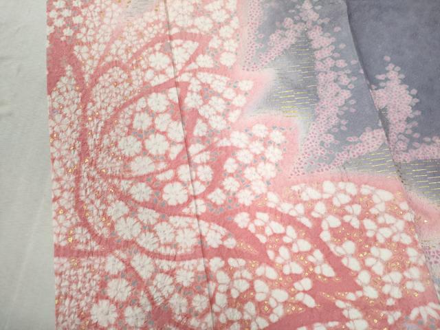 平和屋着物●豪華振袖　絞り　花蝶文　暈し染め　銀通し地　正絹　逸品　CABC6662yc