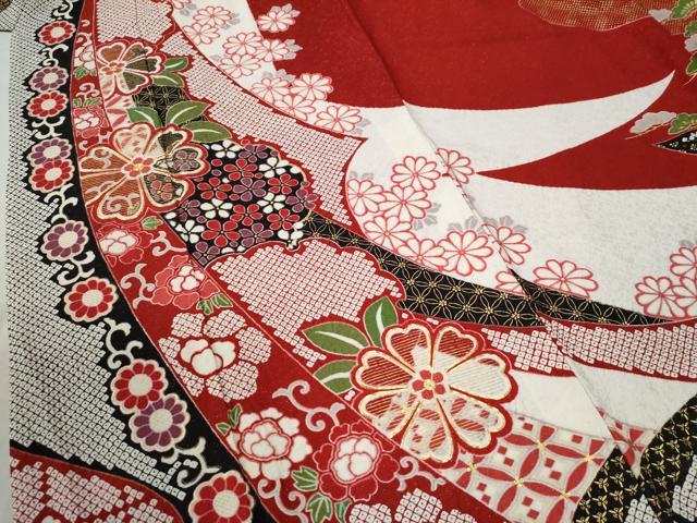 平和屋着物●豪華振袖　駒刺繍　絞り　熨斗籬花唐草文　黒地　金通し地　やまと誂製　正絹　逸品　CABC6666yc