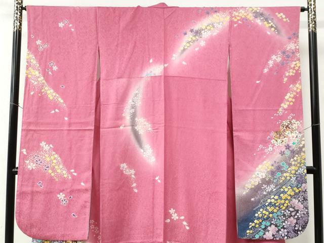 平和屋着物●豪華振袖　絞り　毬舞花文　暈し染め　金通し地　正絹　逸品　CABC6667yc