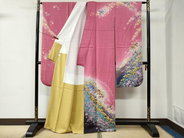 平和屋着物●豪華振袖　絞り　毬舞花文　暈し染め　金通し地　正絹　逸品　CABC6667yc