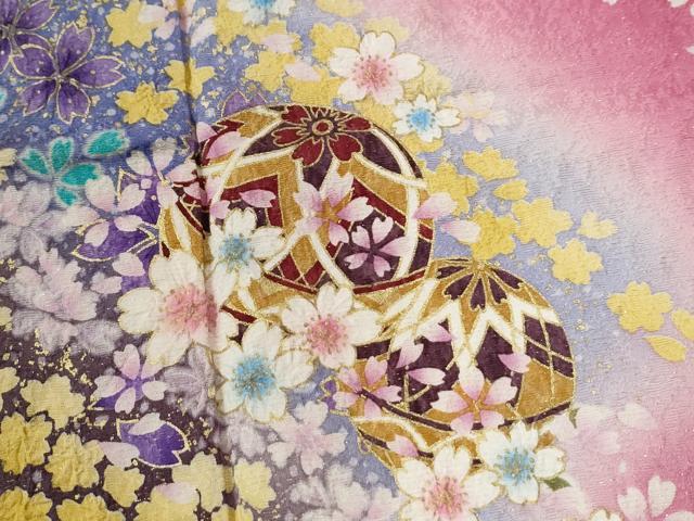 平和屋着物●豪華振袖　絞り　毬舞花文　暈し染め　金通し地　正絹　逸品　CABC6667yc