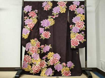 平和屋着物●豪華振袖　作家物　刺繍　牡丹花文　ラメ糸　金彩　正絹　逸品　CABC6671yc