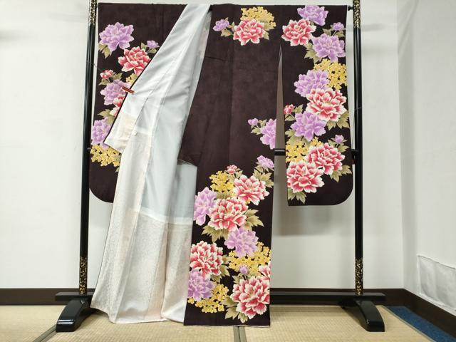 平和屋着物●豪華振袖　作家物　刺繍　牡丹花文　ラメ糸　金彩　正絹　逸品　CABC6671yc