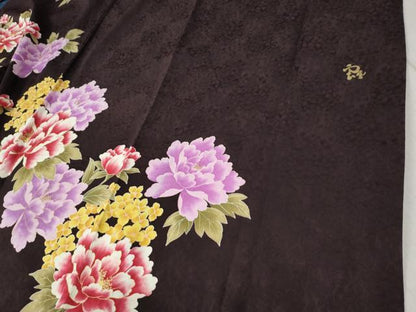平和屋着物●豪華振袖　作家物　刺繍　牡丹花文　ラメ糸　金彩　正絹　逸品　CABC6671yc