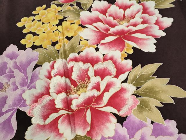 平和屋着物●豪華振袖　作家物　刺繍　牡丹花文　ラメ糸　金彩　正絹　逸品　CABC6671yc