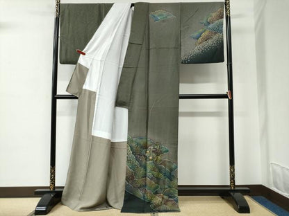 平和屋着物●訪問着　絞り　雲重ね草花文　暈し染め　ロング丈　正絹　逸品　CABC6673yc