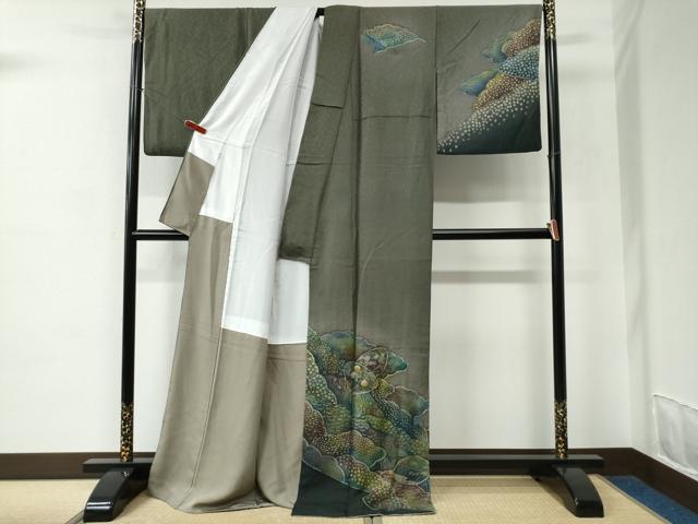 平和屋着物●訪問着　絞り　雲重ね草花文　暈し染め　ロング丈　正絹　逸品　CABC6673yc