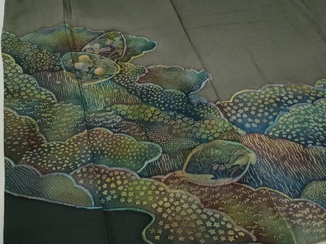 平和屋着物●訪問着　絞り　雲重ね草花文　暈し染め　ロング丈　正絹　逸品　CABC6673yc