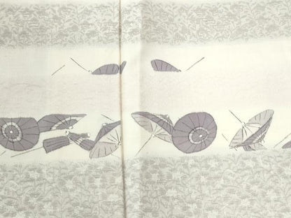 平和屋着物●訪問着　紬地　番傘　横段草花文　正絹　逸品　CABC6674yc