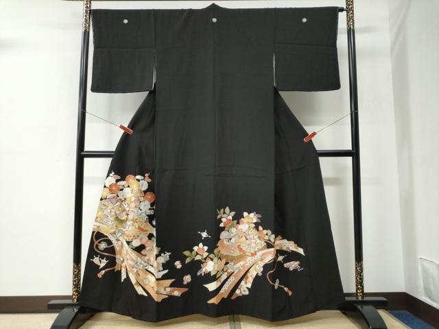 平和屋着物●創業460年・千總　黒留袖　駒刺繍　束ね熨斗宝尽くし吉祥花文　金彩　正絹　逸品　未使用　CABC6679yc