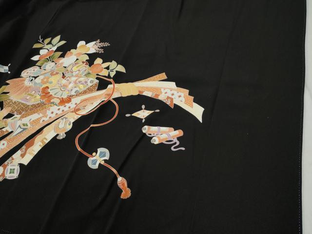 平和屋着物●創業460年・千總　黒留袖　駒刺繍　束ね熨斗宝尽くし吉祥花文　金彩　正絹　逸品　未使用　CABC6679yc