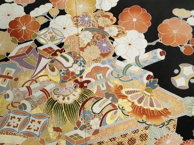 平和屋着物●創業460年・千總　黒留袖　駒刺繍　束ね熨斗宝尽くし吉祥花文　金彩　正絹　逸品　未使用　CABC6679yc