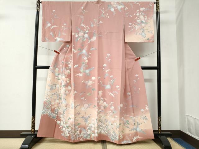 平和屋着物●訪問着　友禅　草花文　暈し染め　正絹　逸品　CABC6680yc