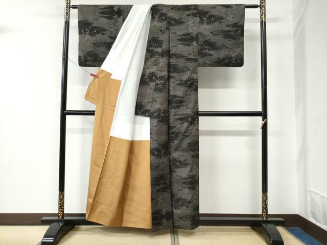 平和屋着物●本場大島紬　9マルキ　泥染め　霞風景文　友原織物謹製　証紙付き　正絹　逸品　CABC6681yc