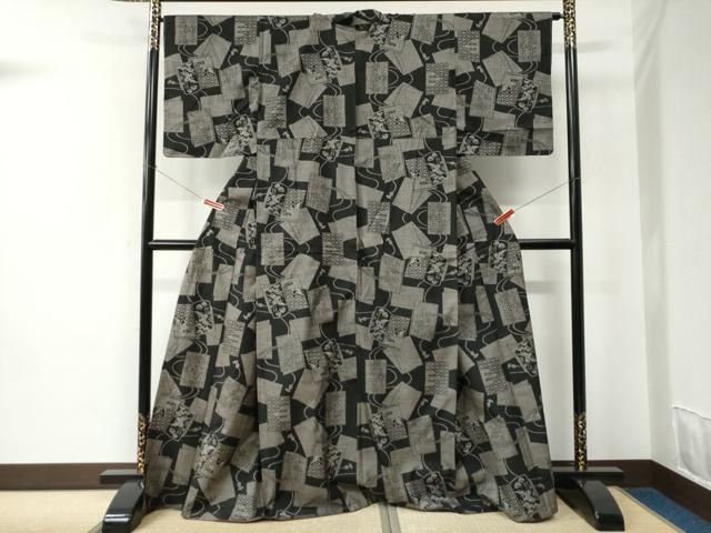 平和屋着物●本場大島紬　割り込み絣　冊子飛鶴吉祥花文　正絹　逸品　CABC6683yc