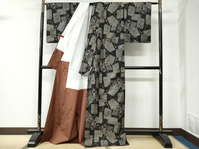 平和屋着物●本場大島紬　割り込み絣　冊子飛鶴吉祥花文　正絹　逸品　CABC6683yc