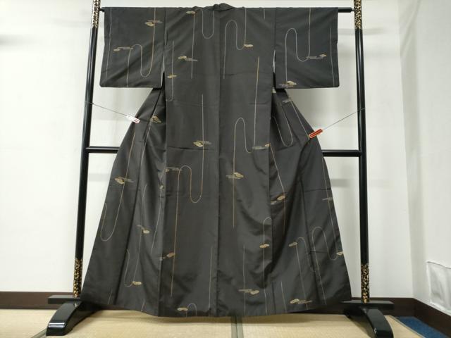 平和屋着物●上質な小紋　本場大島紬地　総刺繍　刺し子　エ霞雲取り文　正絹　逸品　CABC6685yc