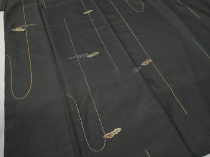 平和屋着物●上質な小紋　本場大島紬地　総刺繍　刺し子　エ霞雲取り文　正絹　逸品　CABC6685yc