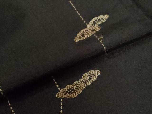 平和屋着物●上質な小紋　本場大島紬地　総刺繍　刺し子　エ霞雲取り文　正絹　逸品　CABC6685yc