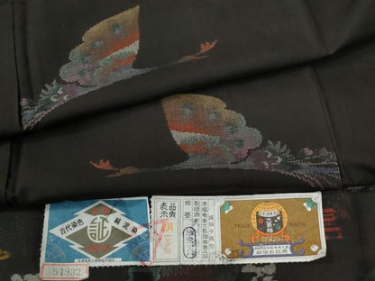 平和屋着物●本場大島紬　9マルキ　地空き　孔雀　久保特製　証紙付き　正絹　逸品　未使用　CABC6687yc