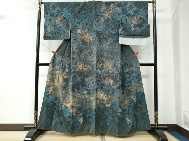 平和屋着物●訪問着　駒刺繍　伊と幸　舞蝶南天文　暈し染め　金彩　反端付き　正絹　逸品　CABC6689yc