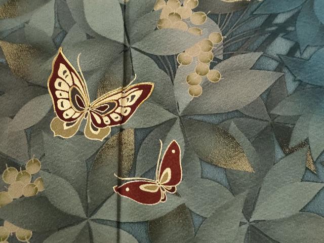 平和屋着物●訪問着　駒刺繍　伊と幸　舞蝶南天文　暈し染め　金彩　反端付き　正絹　逸品　CABC6689yc