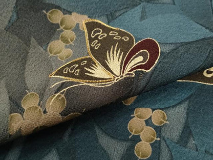平和屋着物●訪問着　駒刺繍　伊と幸　舞蝶南天文　暈し染め　金彩　反端付き　正絹　逸品　CABC6689yc