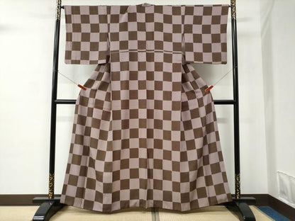 平和屋着物●上質な小紋 市松文様 正絹 逸品 CABC6692yc