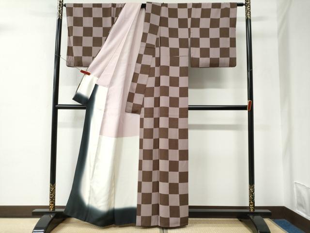 平和屋着物●上質な小紋 市松文様 正絹 逸品 CABC6692yc