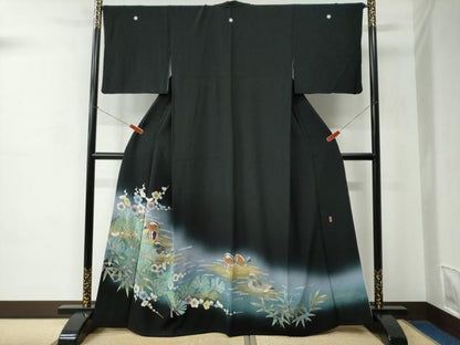 平和屋着物●豪華黒留袖　友禅　作家物　鴛鴦松竹梅　暈し染め　金彩　正絹　逸品　CABC6693yc