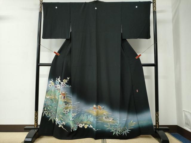 平和屋着物●豪華黒留袖　友禅　作家物　鴛鴦松竹梅　暈し染め　金彩　正絹　逸品　CABC6693yc