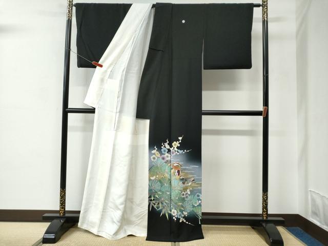平和屋着物●豪華黒留袖　友禅　作家物　鴛鴦松竹梅　暈し染め　金彩　正絹　逸品　CABC6693yc