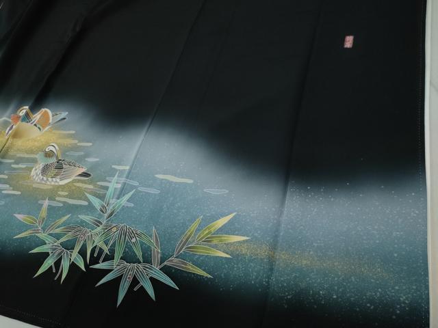 平和屋着物●豪華黒留袖　友禅　作家物　鴛鴦松竹梅　暈し染め　金彩　正絹　逸品　CABC6693yc