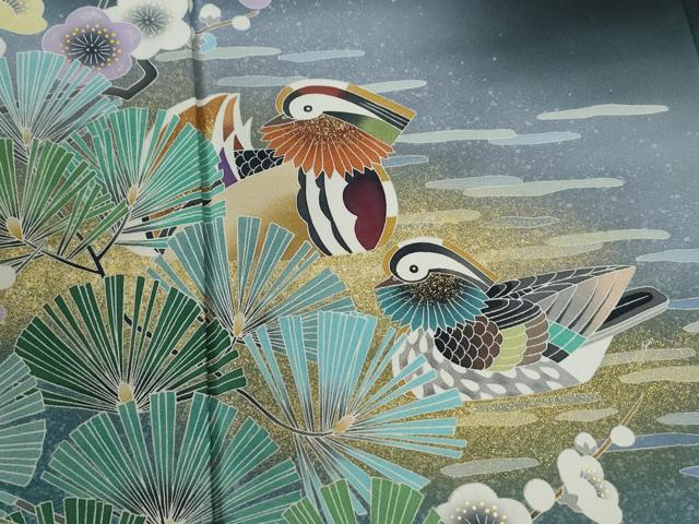平和屋着物●豪華黒留袖　友禅　作家物　鴛鴦松竹梅　暈し染め　金彩　正絹　逸品　CABC6693yc